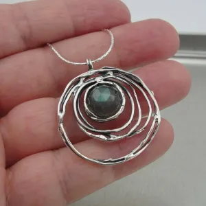 Hadar Designers Sterling 925 Silver Labradorite Pendant Handmade Art (L) LAST