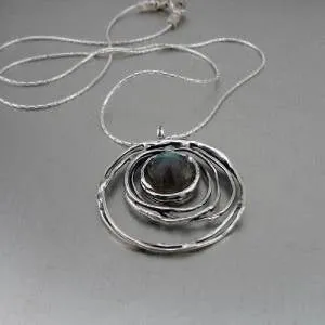 Hadar Designers Sterling 925 Silver Labradorite Pendant Handmade Art (L) LAST