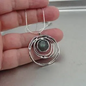 Hadar Designers Sterling 925 Silver Labradorite Pendant Handmade Art (L) LAST
