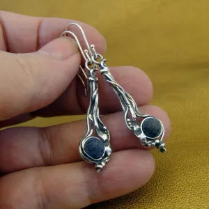 Hadar Designers Sterling 925 Silver Lava stone Earrings Handmade Long (H) SALE