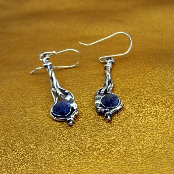 Hadar Designers Sterling 925 Silver Lava stone Earrings Handmade Long (H) SALE