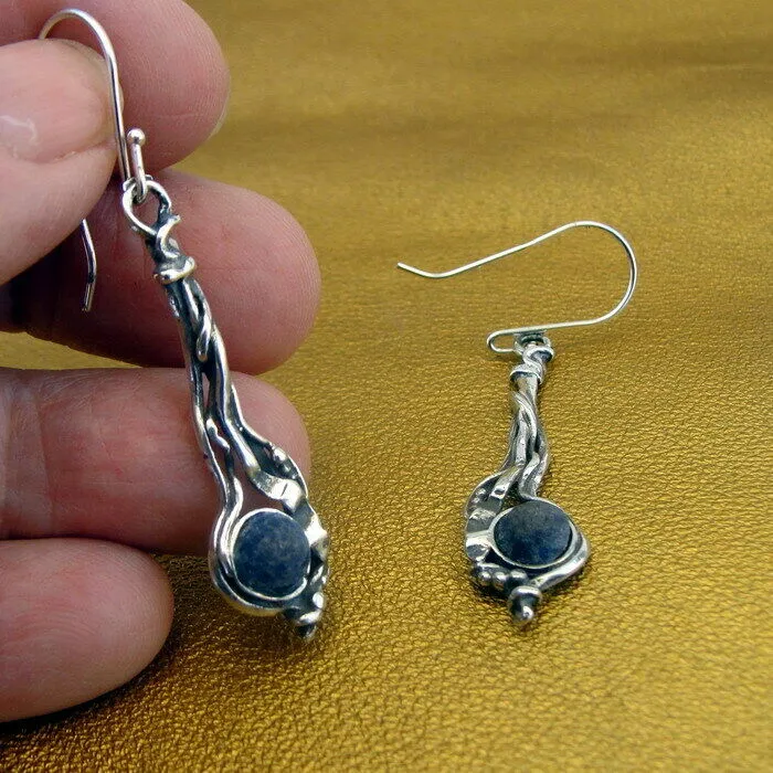 Hadar Designers Sterling 925 Silver Lava stone Earrings Handmade Long (H) SALE