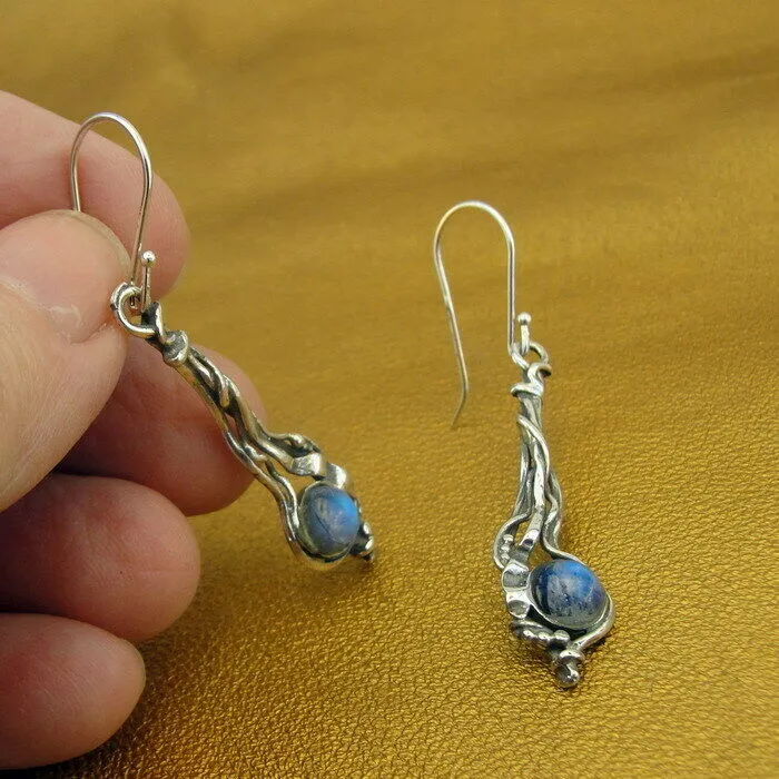 Hadar Designers Sterling 925 Silver Moonstone Earrings Handmade Long (H) SALE