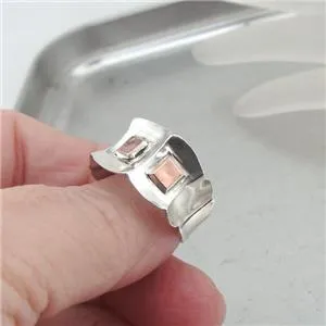 Hadar Designers Sterling Silver 9k Rose Gold Ring sz 7.5,8,8.5 Handmade Art (H)y