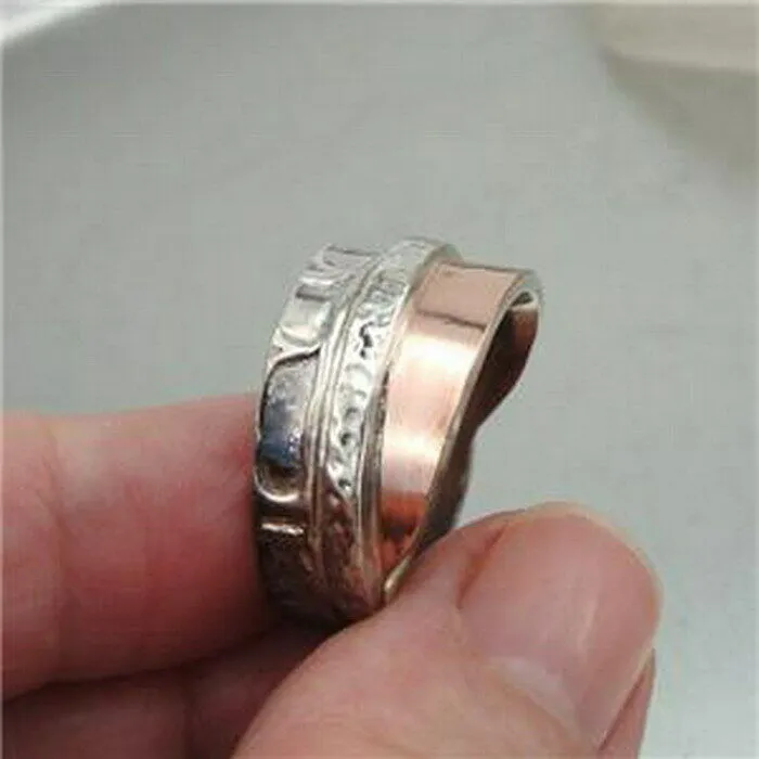 Hadar Designers Sterling Silver 9k Yell Gold Ring sz 7,7.5 Handmade Art (H) SALE