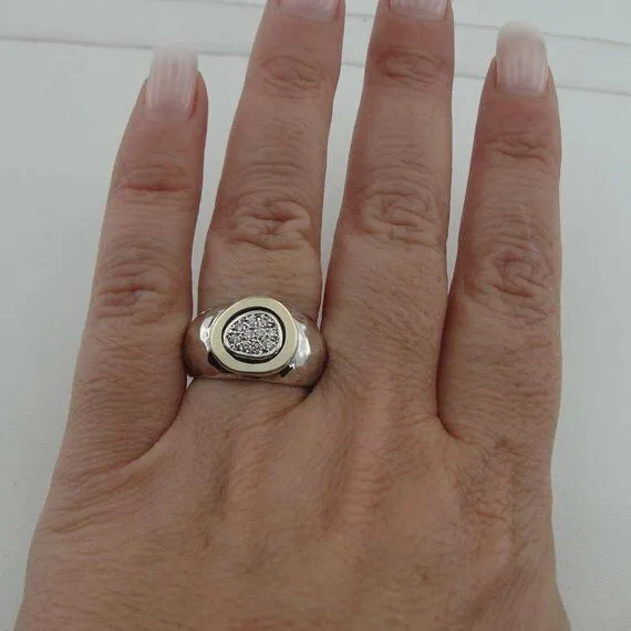 Hadar Designers Sterling Silver 9k Yellow Gold Zircon Ring sz 7,8 Handmade (MS)y