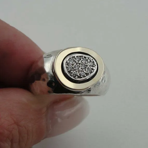 Hadar Designers Sterling Silver 9k Yellow Gold Zircon Ring sz 7,8 Handmade (MS)y