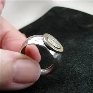 Hadar Designers Sterling Silver 9k Yellow Gold Zircon Ring sz 7,8 Handmade (MS)y