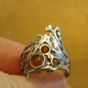 Hadar Designers Sterling Silver Amber Peacock Ring sz 6,7,8,8.5,9 Handmade (H