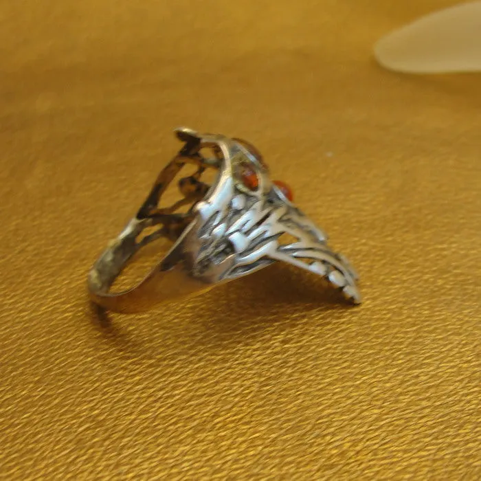 Hadar Designers Sterling Silver Amber Peacock Ring sz 6,7,8,8.5,9 Handmade (H