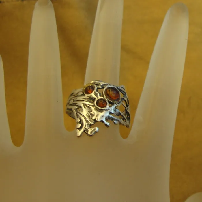 Hadar Designers Sterling Silver Amber Peacock Ring sz 6,7,8,8.5,9 Handmade (H