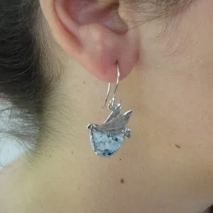 Hadar Designers Sterling Silver Antique Roman Glass Bird Earrings Handmade (as)