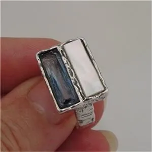Hadar Designers Sterling Silver Blue Topaz MoP Ring 6,7,8,9 Handmade (as 024)8y