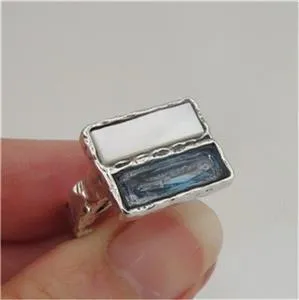 Hadar Designers Sterling Silver Blue Topaz MoP Ring 6,7,8,9 Handmade (as 024)8y