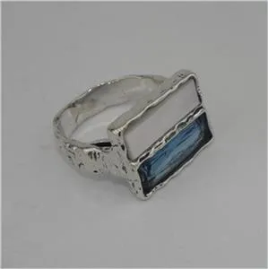 Hadar Designers Sterling Silver Blue Topaz MoP Ring 6,7,8,9 Handmade (as 024)8y