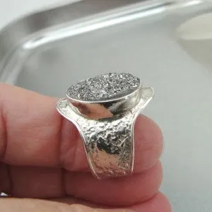 Hadar Designers Sterling Silver Druzy Ring 7,8,9 Handmade (I r545)7y