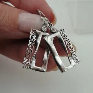 Hadar Designers Sterling Silver Earrings Long Modern Filigree Handmade (MS e206