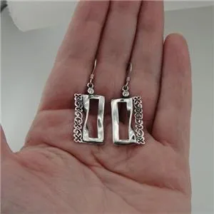 Hadar Designers Sterling Silver Earrings Long Modern Filigree Handmade (MS e206