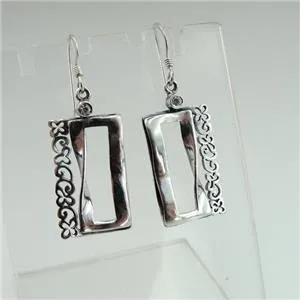Hadar Designers Sterling Silver Earrings Long Modern Filigree Handmade (MS e206