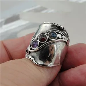 Hadar Designers Sterling Silver Garnet Amethyst Labradorite Ring 7,8,9 (H 1913)Y