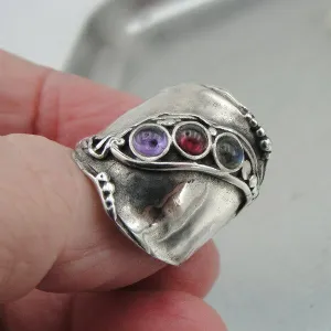 Hadar Designers Sterling Silver Garnet Amethyst Labradorite Ring 7,8,9 (H 1913)Y
