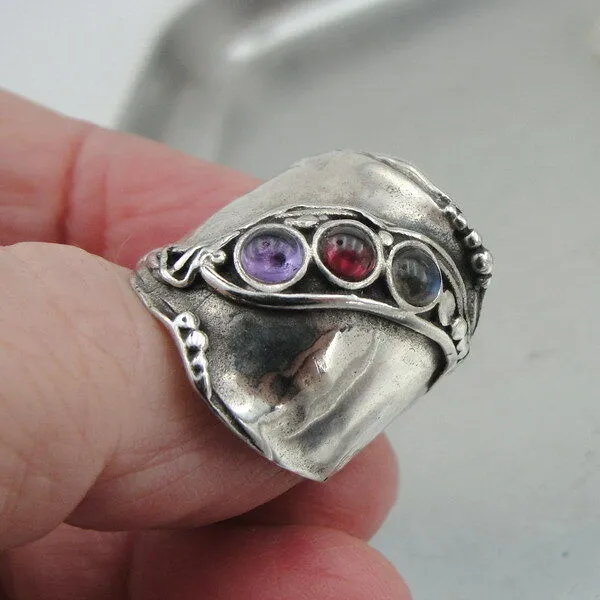 Hadar Designers Sterling Silver Garnet Amethyst Labradorite Ring 7,8,9 (H 1913)Y