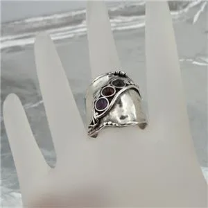 Hadar Designers Sterling Silver Garnet Amethyst Labradorite Ring 7,8,9 (H 1913)Y