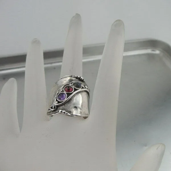 Hadar Designers Sterling Silver Garnet Amethyst Labradorite Ring 7,8,9 (H 1913)Y