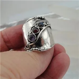 Hadar Designers Sterling Silver Garnet Amethyst Labradorite Ring 7,8,9 (H 1913)Y