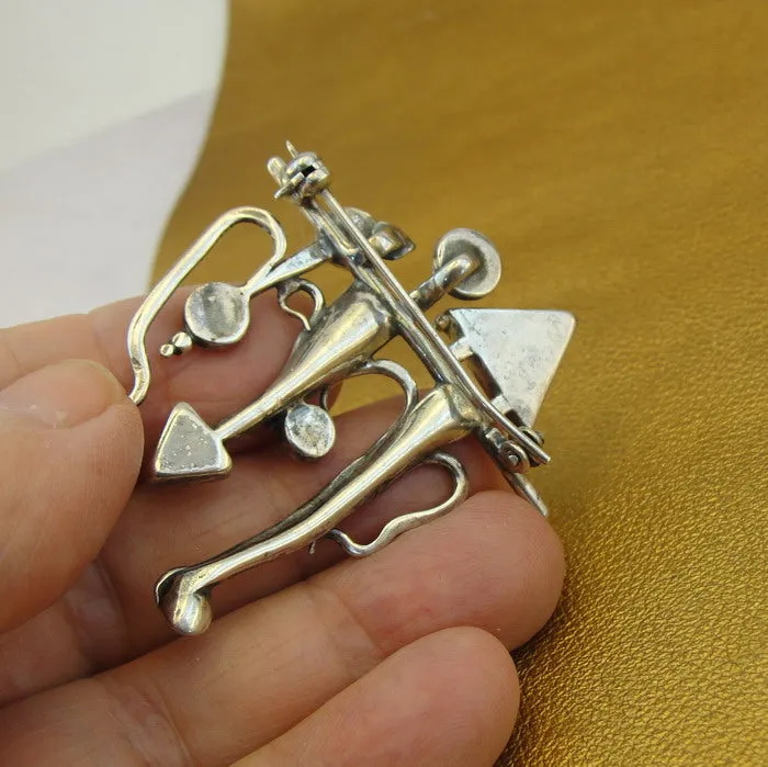 Hadar Designers Sterling Silver Gemstones Brooch Handmade Unique Artistic (H) y