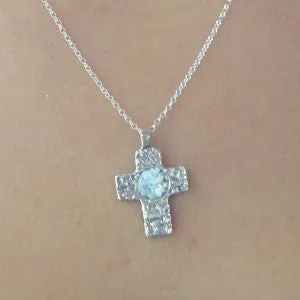 Hadar Designers Sterling Silver Genuine Antique Roman Glass Cross Pendant (as)