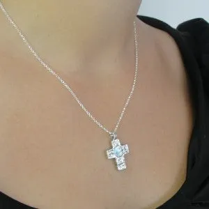 Hadar Designers Sterling Silver Genuine Antique Roman Glass Cross Pendant (as)