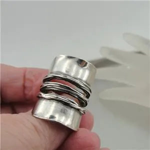 Hadar Designers Sterling Silver Rustic Ring size 7.5, 8 Handmade Wide Art () y