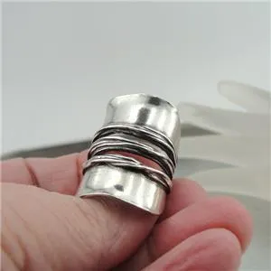 Hadar Designers Sterling Silver Rustic Ring size 7.5, 8 Handmade Wide Art () y