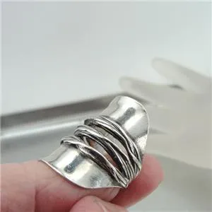 Hadar Designers Sterling Silver Rustic Ring size 7.5, 8 Handmade Wide Art () y