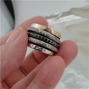 Hadar Designers Swivel 9k Gold 925 Silver Black Diamond Ring sz 6,7,8,9 (I r820