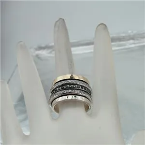 Hadar Designers Swivel 9k Gold 925 Silver Black Diamond Ring sz 6,7,8,9 (I r820
