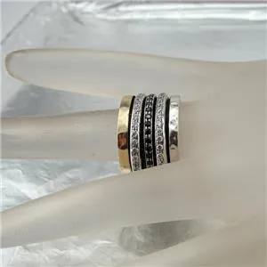 Hadar Designers Swivel 9k Gold 925 Silver Black Diamond Ring sz 6,7,8,9 (I r820