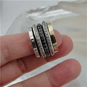 Hadar Designers Swivel 9k Gold 925 Silver Black Diamond Ring sz 6,7,8,9 (I r820