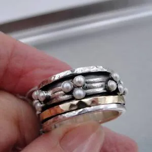 Hadar Designers Swivel 9k Gold 925 Sterling Silver Pearl Ring any size (I r793)y