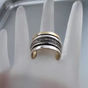 Hadar Designers Swivel 9k Yellow Gold Sterling Silver Zircon Ring 6,7,8,9,10(I r