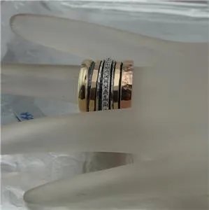 Hadar Designers Swivel 9k Yellow Gold Sterling Silver Zircon Ring 7,8,9,(I r813
