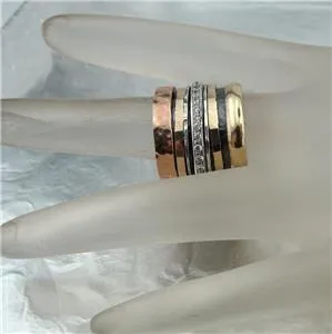 Hadar Designers Swivel 9k Yellow Gold Sterling Silver Zircon Ring 7,8,9,(I r813