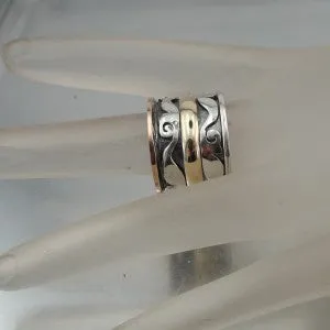 Hadar Designers Swivel Handmade 9k Gold 925 Silver Ring sz 6,7,7.5,8,9 (I r644)Y