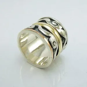 Hadar Designers Swivel Handmade 9k Gold 925 Silver Ring sz 6,7,7.5,8,9 (I r644)Y