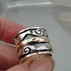 Hadar Designers Swivel Handmade 9k Gold 925 Silver Ring sz 6,7,7.5,8,9 (I r644)Y