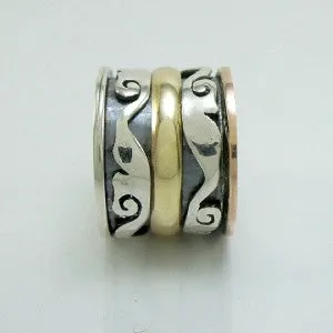 Hadar Designers Swivel Handmade 9k Gold 925 Silver Ring sz 6,7,7.5,8,9 (I r644)Y
