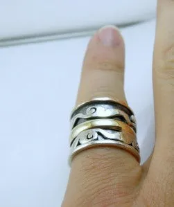 Hadar Designers Swivel Handmade 9k Gold 925 Silver Ring sz 6,7,7.5,8,9 (I r644)Y