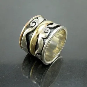 Hadar Designers Swivel Handmade 9k Gold 925 Silver Ring sz 6,7,7.5,8,9 (I r644)Y