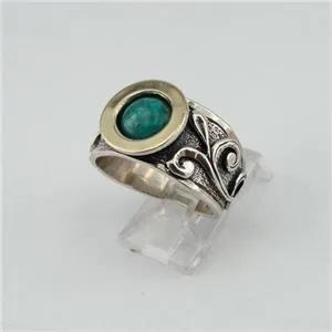 Hadar Designers Turquoise Ring Handmade 9k Yellow Gold 925 Silver sz 6,7,8,9 (MS